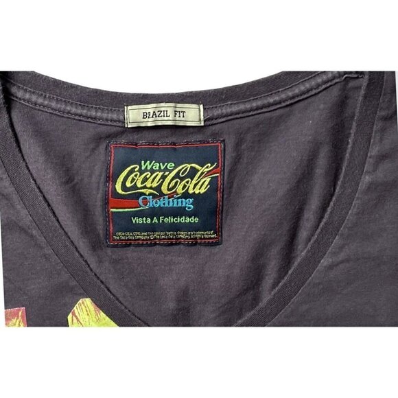 BRAZIL Coca-Cola Short Sleeve Graphic Brazil Fit V-Neck Gray T Women’s M - Picture 5 of 7